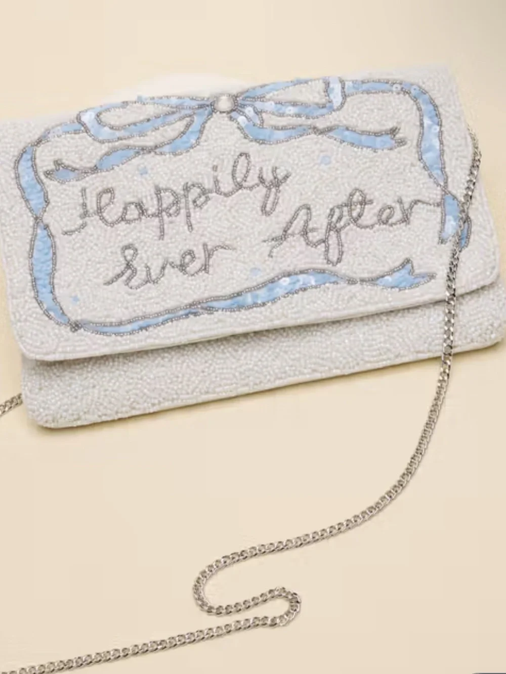 NWT David’s Bridal Disney Beaded 'Happily Ever After' White Clutch with Chain